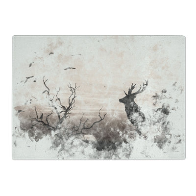 Tempered Glass Stag Deer with Birds Chopping Board