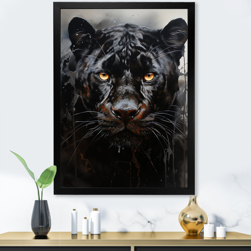 Sleek Panther Stalk - Art mural sur toile avec panthère, H 40 po x l 30 po x P 1,5 po, Cadre simple noir