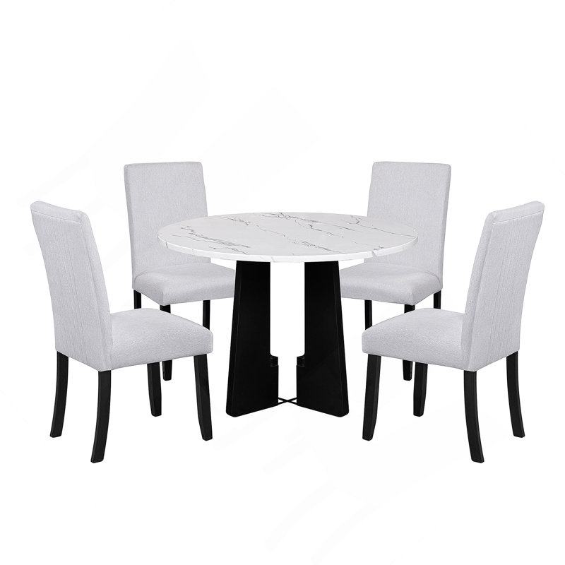 Ensemble de table de salle à manger 5 pièces avec chaises rembourrées, parfait pour la salle à manger, la cuisine et le salon, assurant un assemblage facile et des repas confortables.