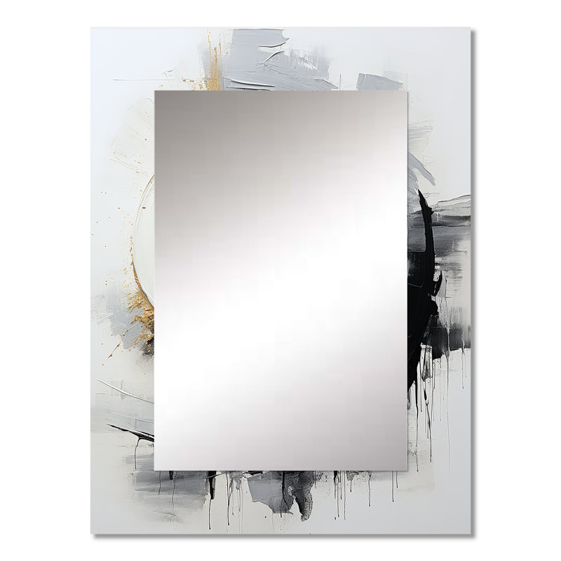 Noir et blanc Zen Spiral II - grand miroir mural abstrait en spirale, 32 po x 24 po