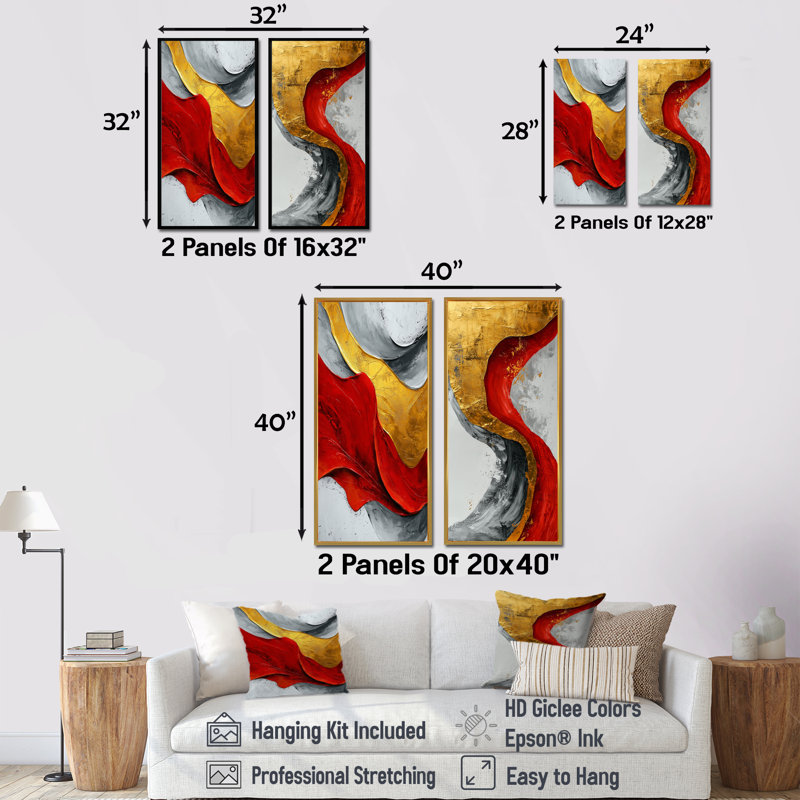 Volcan fractal et énergie de pierre I - art mural abstrait 2 panneaux, H 28 po x l 25 po, Cadre crème crème