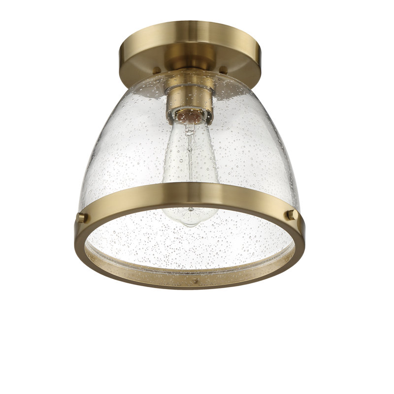 Lodie Glass Semi Flush Mount, Brass, 8.75" H x 9.5" W x 9.5" D
