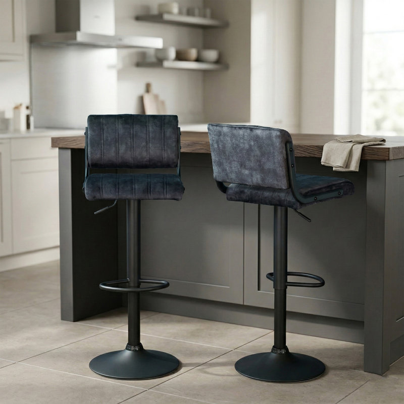 Swivel Upholstered Adjustable Height Counter Stool with Metal Frame, Black