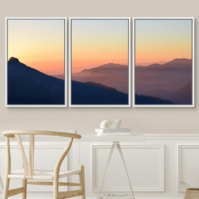 «Nature Landscape Orange Sunrise Mountains», reproduction sur toile 3 pièces