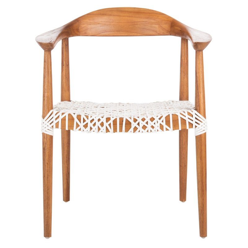 Kazbah 18.9'' H Leather Upholstered Armchair, Off-White