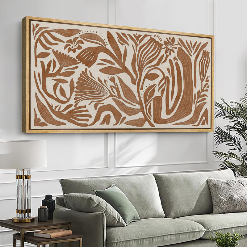 Illustration botanique moderne dans des tons de terre, art moderne, H 30 po x l 60 po, Naturel