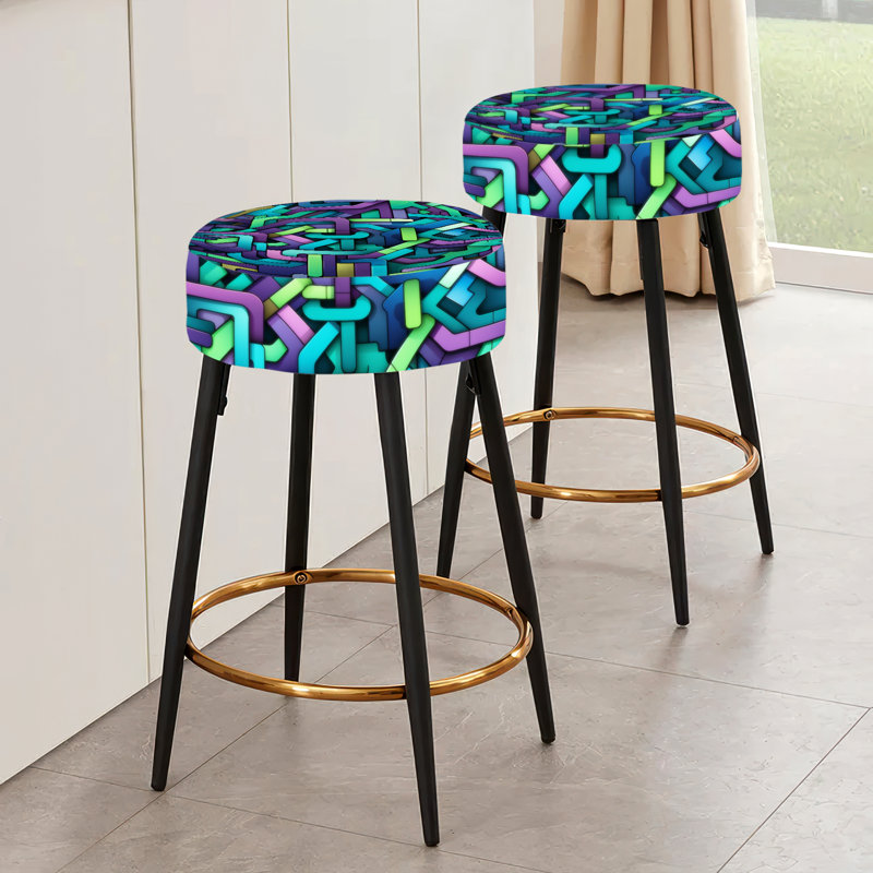 Green And Purple Groovy Grid Adventure - Geometric Bar Stools Set Of 2