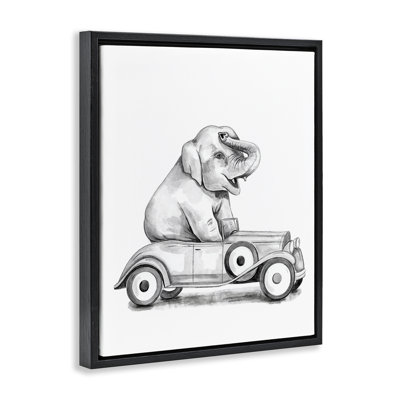 «Elephant in Hot Rod», art mural encadré sur toile flottante, design par Rachel Nieman