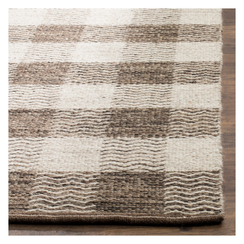Vacaville Hand Woven Wool/Cotton Plaid Rug in Light Grey/Brown, Rectangle 5' x 8'