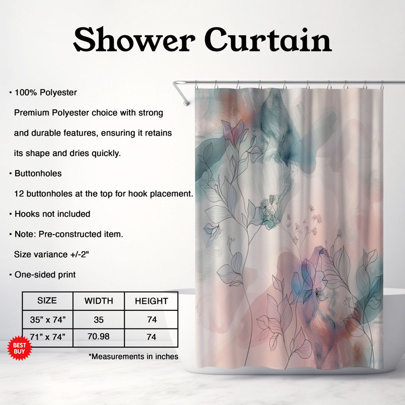 Rideau de douche standard 1 pièce, H 74 po x l 71 po