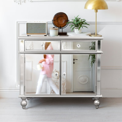 Mirrored Console Table, Silver Sideboard Buffet Cabinet With 2 Drawers And 2 Doors For Kitchen, Entryway, Living Room