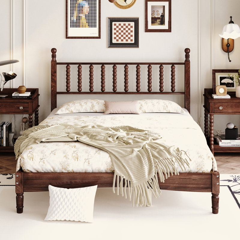 Lit plateforme en bois avec tête de lit en forme de gourde, lit plateforme de style rétro avec support à lattes en bois