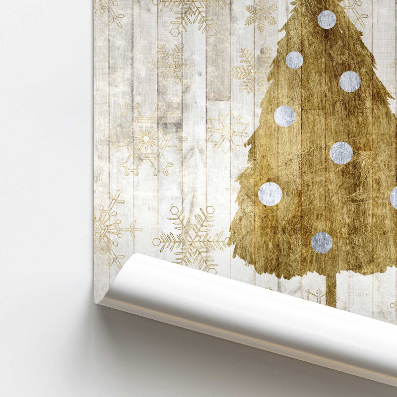 Impression d'arbre de Noël rustique doré, Sans cadre, papier, H 11 po x l 14 po