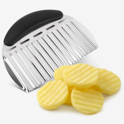 Cheer Collection Large Stainless Steel Crinkle Cutter French Fry and Vegetable Slicer, Black
