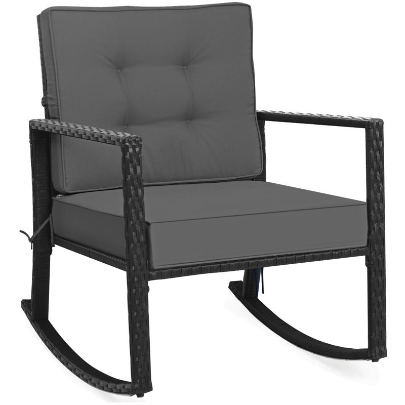 Shawen Wicker Outdoor Rocker Chair with Cushions, Grey