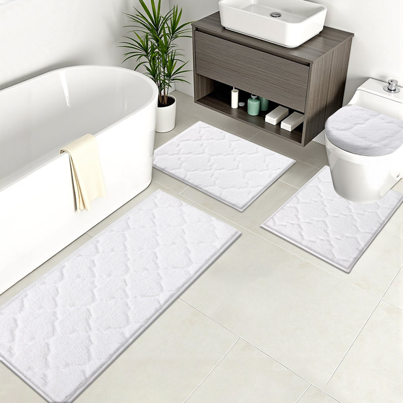 Absorbent Non-Slip Bathroom Rug (Set of 4), White