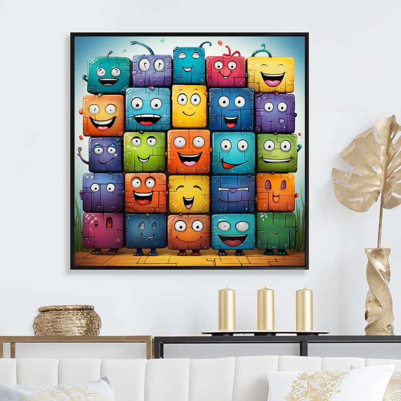Collage de personnages colorés Popart III - impression murale Pop, Cadre flottant noir, H 36 po x l 36 po x P 1,5 po