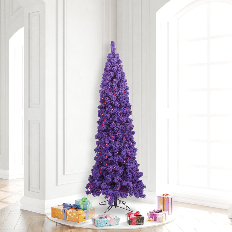 Artificial Christmas Tree with Stand, 6.5' H x 27" W, Purple LED