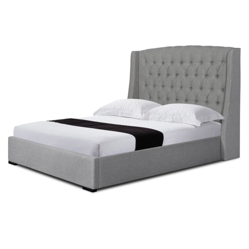 Grand lit plateforme tapissier Halema, gris