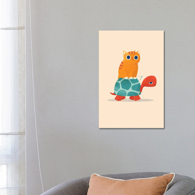 Fat Cat Rides A Turtle by Jay Fleck - Wrapped Canvas Print