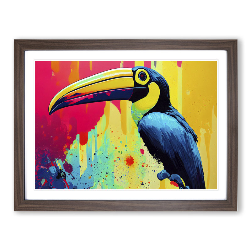 Toucan Bird Splash Vol.2 Abstract - Single Picture Frame Print, 46cm H x 64cm W x 2cm D, Walnut Framed