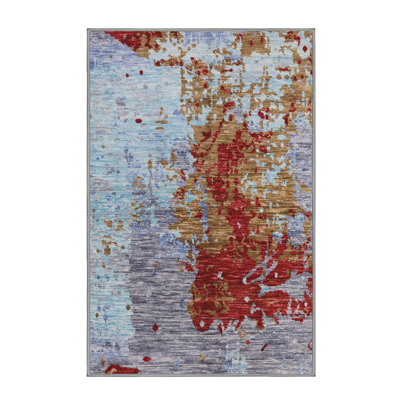 Tapis rouge / bleu / doré, Rectangle 7 pi x 9 pi