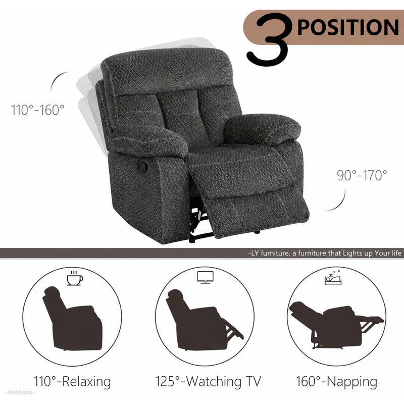 Ensemble de canapé inclinable manuel en microfibre 3 pièces de qualité supérieure avec table basse rabattable, console de rangement et porte-gobelets