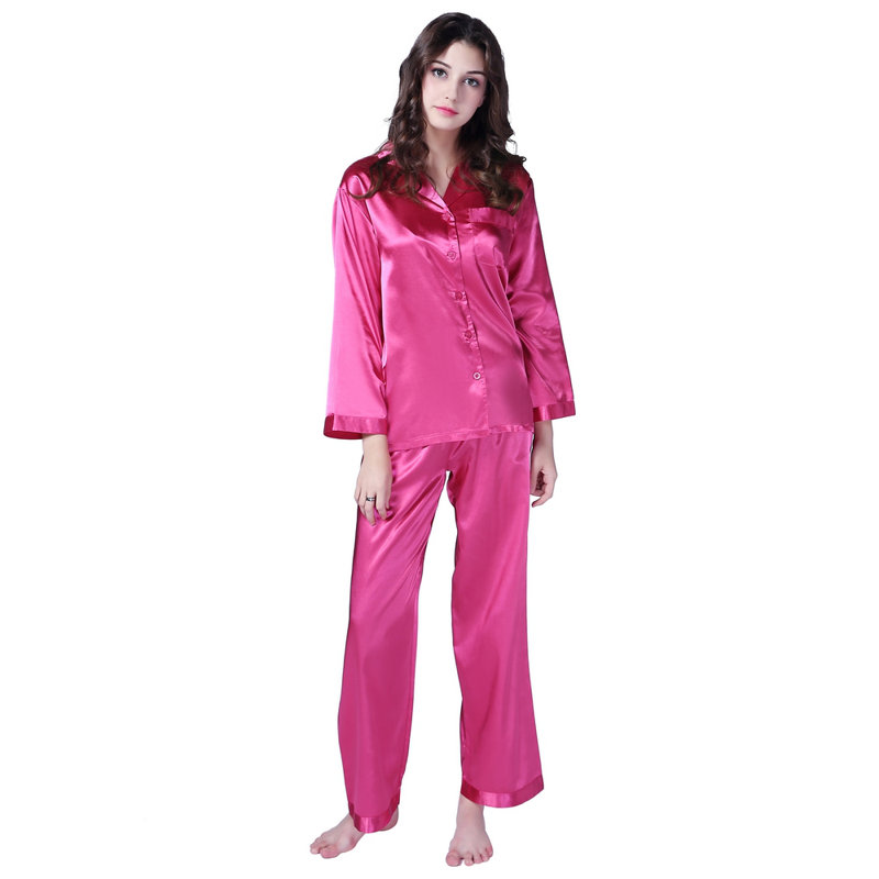 Ensemble de pyjama à deux pièces en satin pour femme, L, Fuchsia