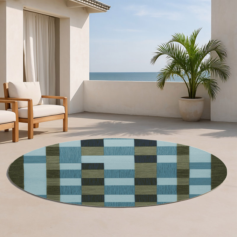 Tapis d'intérieur et d'extérieur à carreaux gris, Rond 5 pi