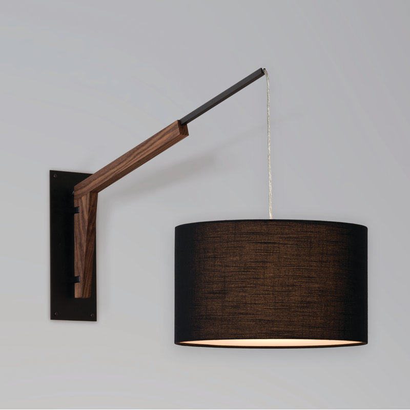 Talea Solid Wood Swing Arm Sconce, Textured Black Powdercoat/Walnut, Black Armaretto