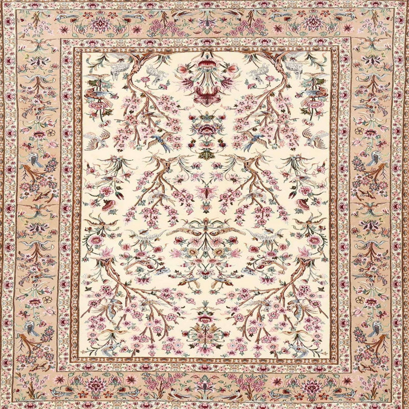Tapis oriental beige / brun / rose Gunnarr, Carré 8 pi