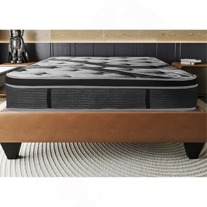Matelas luxueux à plateau euro de 14 po, matelas en mousse à mémoire de forme très grand pour cadre de lit, gris foncé
