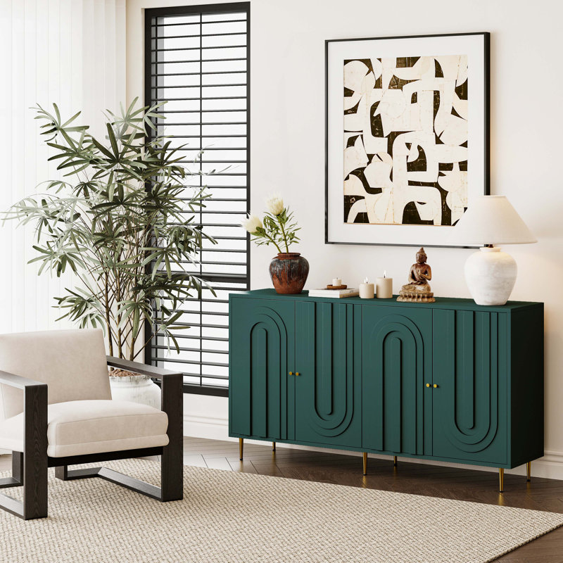 Console de rangement 59,8 "en bois avec armoire, Vert