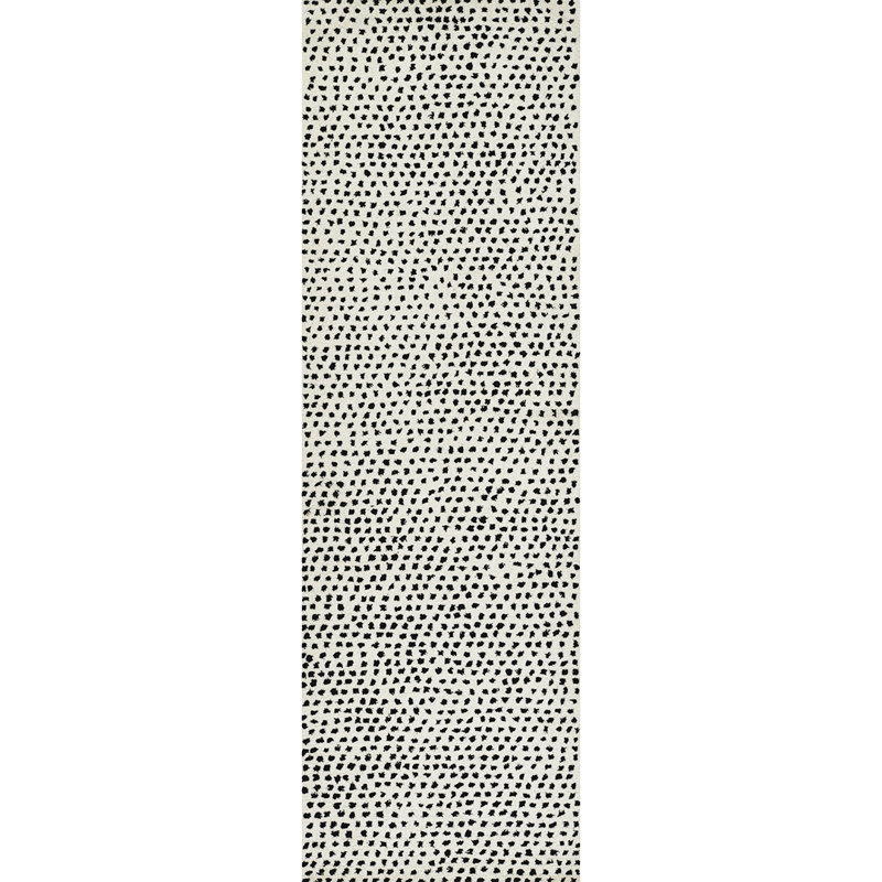 Tapis abstrait en laine fabriqué à la main blanc / noir Shentel, Tapis de couloir 2 pi 3 po x 8 pi