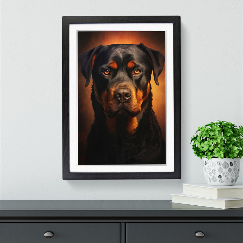 Rottweiler Digital Art - Framed Print, 64cm H x 46cm W x 2cm D, Black