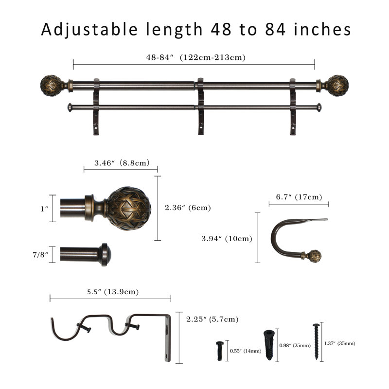 Darby Home Co Devingo Adjustable Overall Width x 1'' Diameter Double Curtain Rod