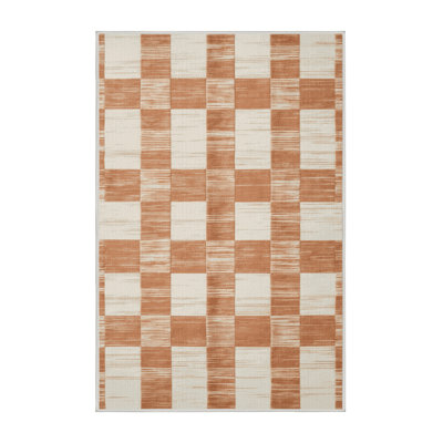 Machine Washable Checkered Beige Area Rug