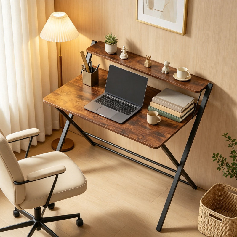 Steel Computer Desk, Rustic Brown