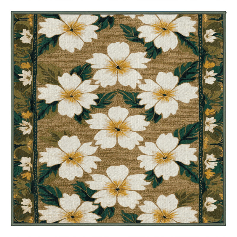 Washable Pikake Hawaiian Area Rug, Square 7'