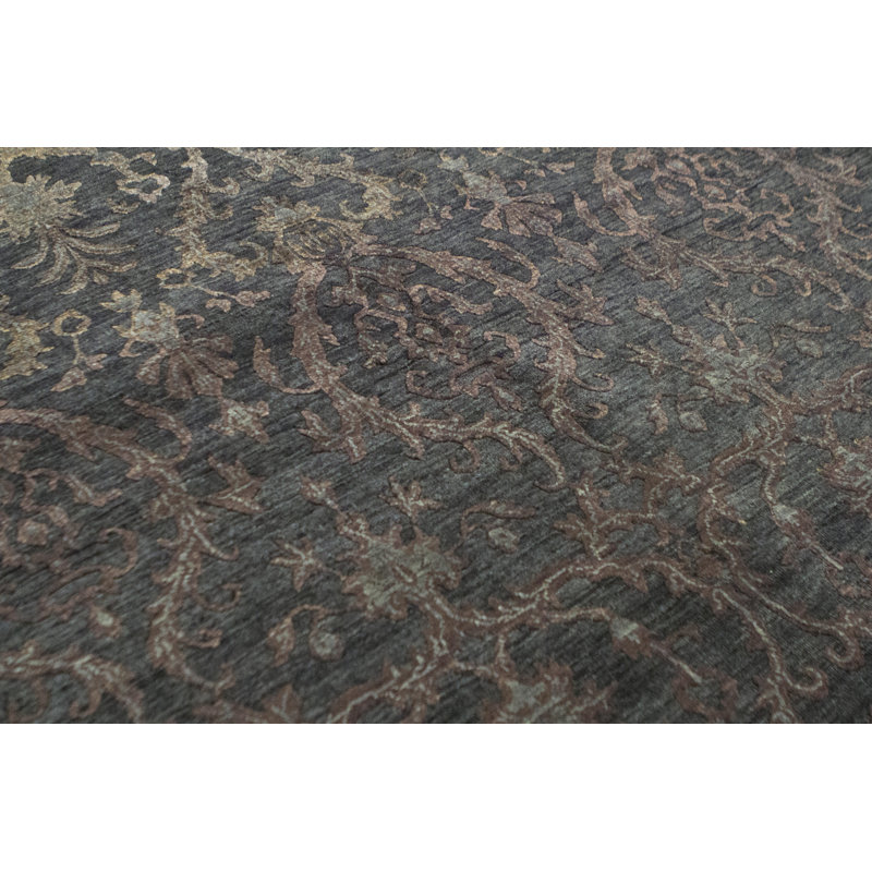 Cotton Abstract Area Rug in Dark Gray