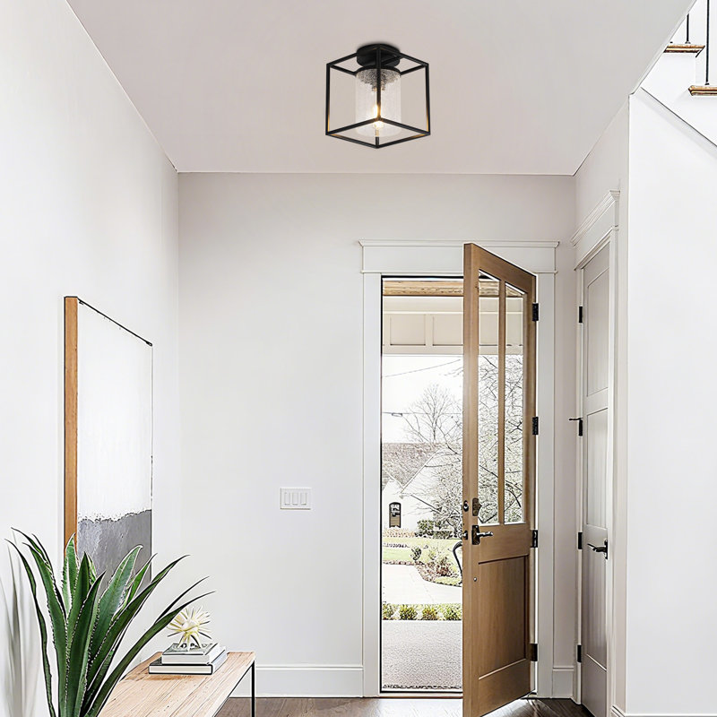 1-light Semi Flush Mount Ceiling Light With Glass Shade, Farmhouse Fixture For Kitchen, Island, Entryway, Porch, Foyer, Dining Room