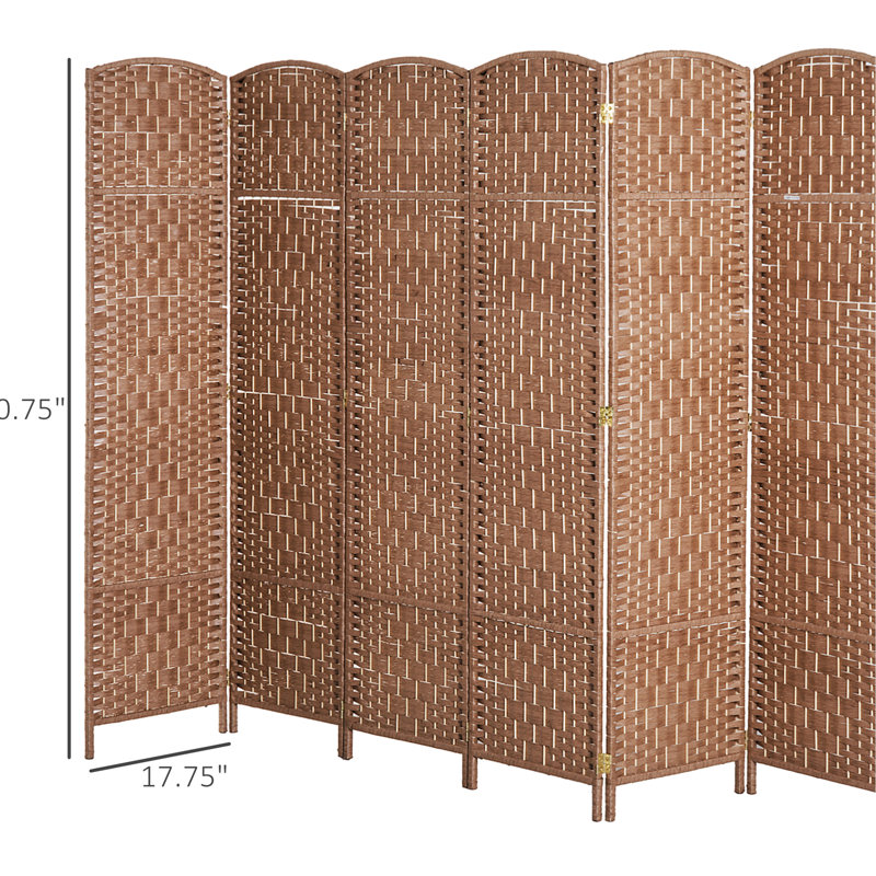 Paravent naturel d'intimité de 6 pi de hauteur, cloison élégante de 6 pièces, diviseur pratique et portatif - tissage, installation centrée élégante et portable