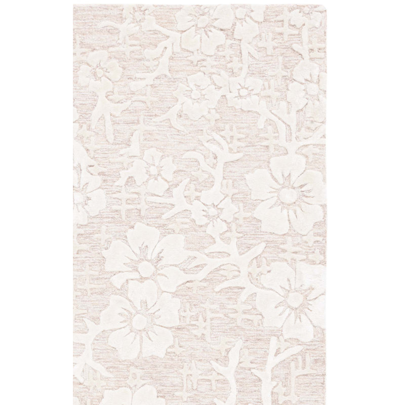 Dhiren Hand Tufted Wool/Viscose/Cotton Floral Rug in Ivory/Beige, Rectangle 4' x 6'