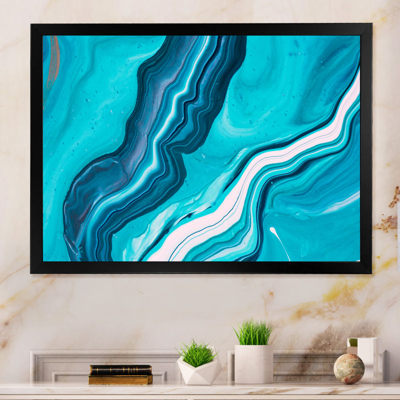 «Luxury Turquoise Marble River», reproduction d'art sur toile encadrée, H 12 po x l 20 po x P 1 po, Toile avec cadre noir