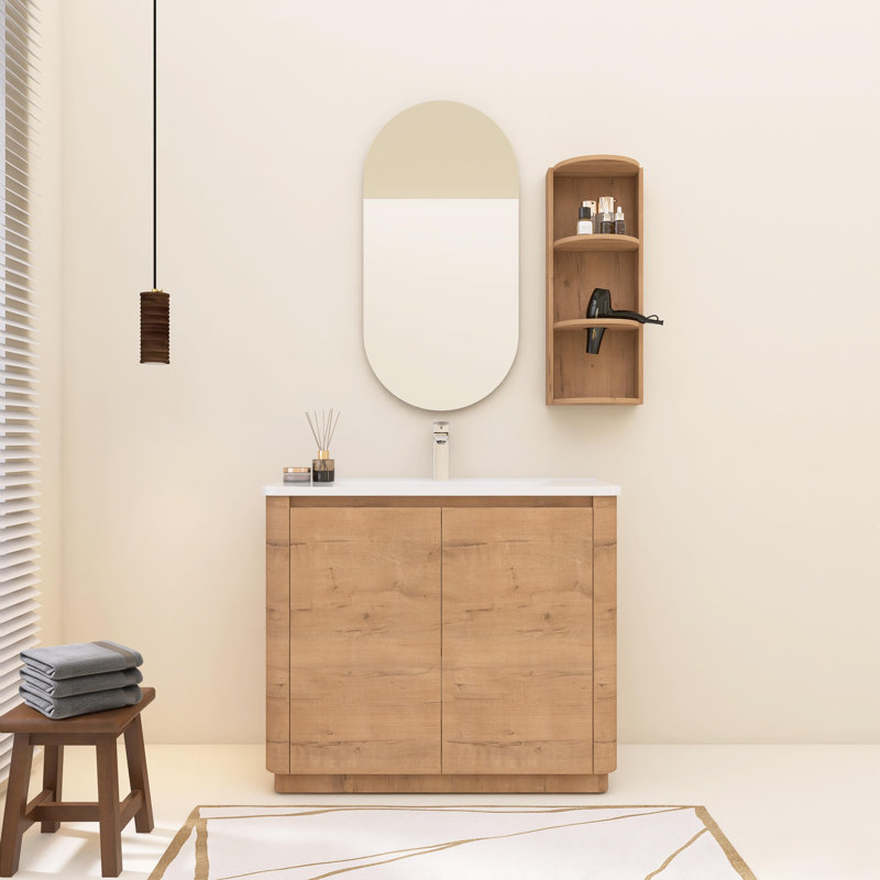 Meuble-lavabo autoportant 36/40 po avec lavabo en céramique et support de rangement, portes à fermeture douce, 40"