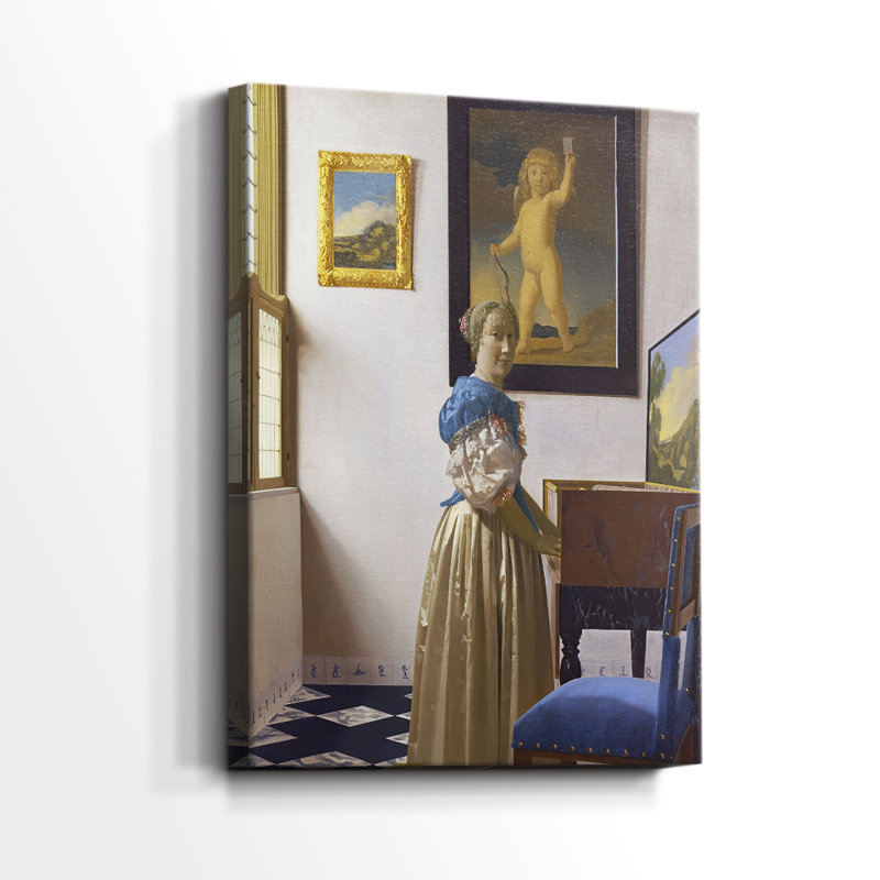«A Lady Debout at a Virginal», galerie tendue sur toile par Johannes Vermeer, 18 x 27