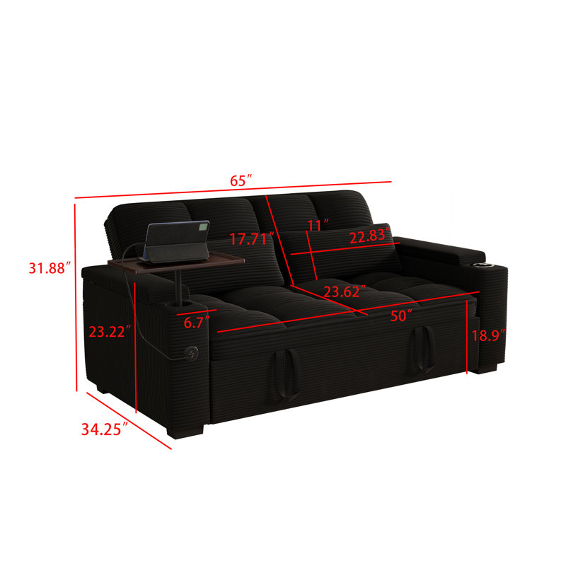 65'' Upholstered Sleeper Sofa, Black