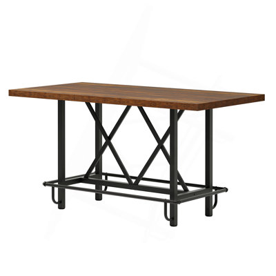 63" Counter Height Dining Table For 6, Industrial Rectangular Bar-Height Table With Sturdy Metal Frame And Footrest, Rustic Brown Tall Kitchen Table F by 17 Stories