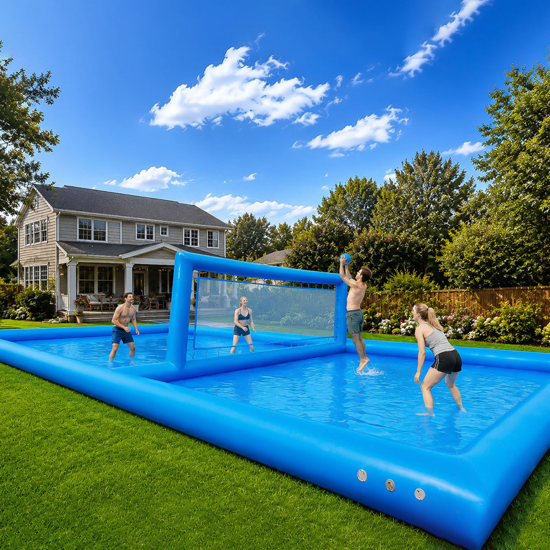 Piscine extérieure avec système de filet de volleyball de plage de 33 pieds en PVC avec pompe à air de 800 W pour la cour arrière
