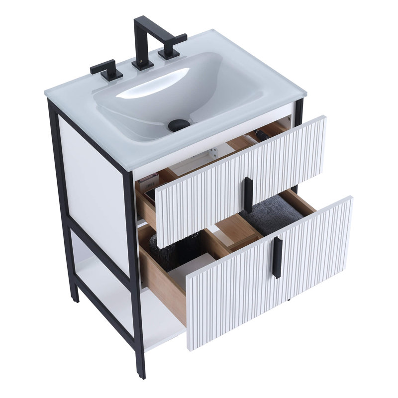 Mirutil Single Bathroom Vanity with Top, Black, White Matte